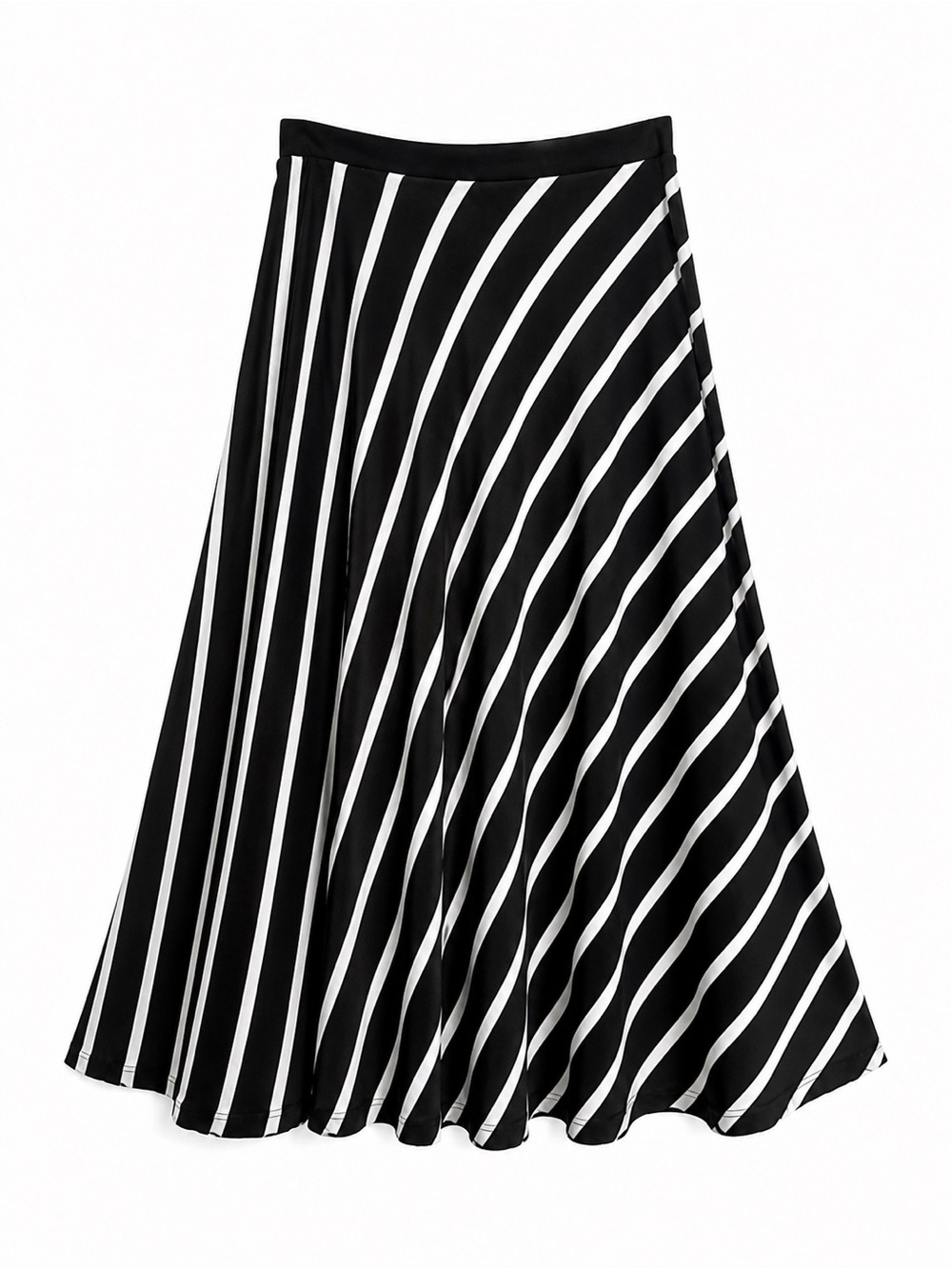 Black & White Striped Flared Skirt Viscose | Elastic Waist